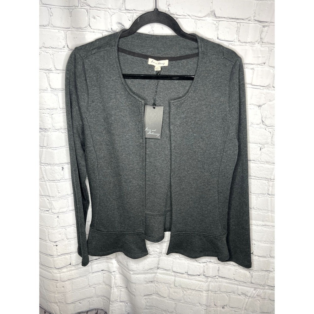 Jane And Delancey Womens Medium Charcoal Gray Peplum Open Front Knit Jacket Nwt